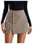 WDIRARA Women's Metallic Trim High Waisted Plaid Skirt