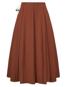 Kate Kasin Brown Pleated Midi Skirt with Pockets