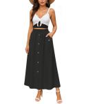 Women's Black High Waisted A-Line Midi Skirt