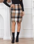 Chocolate Brown Midi Plaid Skirt for Women