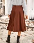 Kate Kasin Brown Pleated Midi Skirt with Pockets