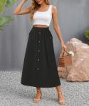 Women's Black High Waisted A-Line Midi Skirt
