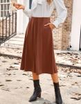 Kate Kasin Brown Pleated Midi Skirt with Pockets