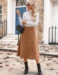 Kate Kasin Brown Suede High Waist Midi Skirt