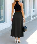 Women's Black High Waisted A-Line Midi Skirt