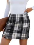 NIMIN Women's Brown Plaid High Waist Skirt