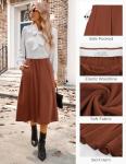 Kate Kasin Brown Pleated Midi Skirt with Pockets