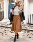 Kate Kasin Brown Suede High Waist Midi Skirt
