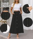 Women's Black High Waisted A-Line Midi Skirt