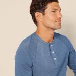 Men's Slim-Fit Long-Sleeve Henley Shirt - Blue
