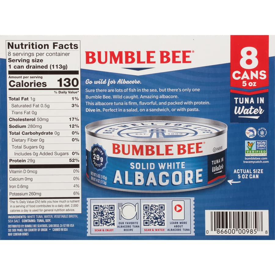 Bumble Bee Solid White Albacore Tuna, 5 Oz, 8-Pack
