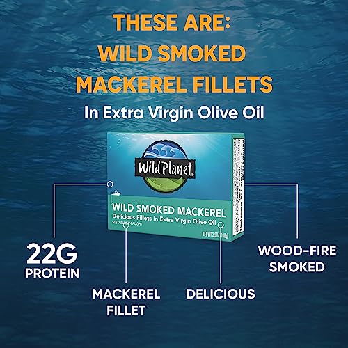 Wild Smoked Mackerel Fillets in Olive Oil (3.9oz, Pack of 12)