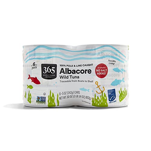 365 Whole Foods No Salt Albacore Tuna, 6pk