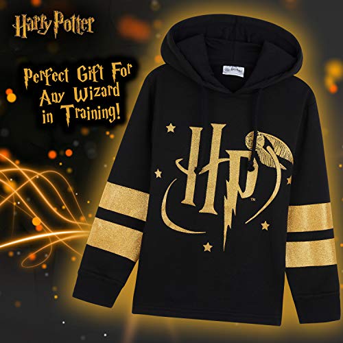 Harry Potter Hogwarts Zip Hoodie for Teen Girls (Black/Gold/Red, 11-12)