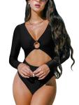 Women's Long Sleeve Cutout Rash Guard Swimsuit