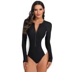 Women's Long Sleeve Color Block Rash Guard Swimsuit