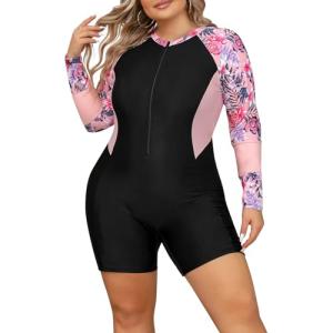 Plus Size Long Sleeve Zip Up Swimsuit