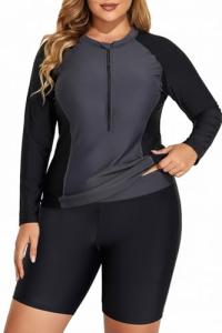 Plus Size Women's Long Sleeve Rash Guard Set