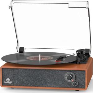 Vintage Vinyl Record Player with Built-in Speakers