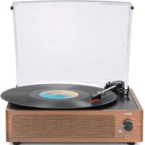 WOCKODER Vintage Record Players for Vinyl with Speakers Belt-Driven Retro Turntable LP Player Support 3-Speed, Bluetooth Playback, AUX-in, Headphone, RCA All-in-one Auto Stop Phonograph Wooden Brown