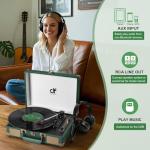 Vintage Dark Green Suitcase Turntable with Bluetooth