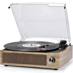 Vintage Vinyl Record Player with Wireless Speakers
