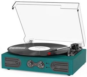Vintage 3-Speed Vinyl Record Player with Speakers
