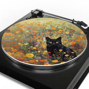 Cute Cat Floral Turntable Slipmat for Vinyl