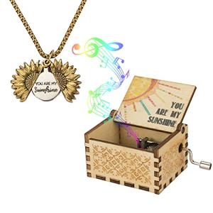 Sunflower Music Box with Engraved Locket Necklace