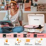 Pink Floral Bluetooth Vinyl Record Player with USB