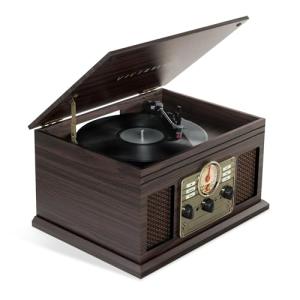 Victrola Hawthorne – 3-Speed (33 1/3, 45, 78 RPM) Bluetooth Record Player with CD, Cassette, FM Radio, & Built-in Stereo Speakers, RCA Out & Aux in, Wireless Music Streaming (Espresso)