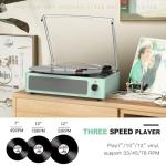 Record Player with Speakers Turntable for Vinyls Records Belt-Driven Turntables LP Vinyl Players Support Auto Stop 3-Speed 3 Size Wireless Playback Headphone AUX RCA Line Out New Sleek Mint Green