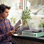 Record Player with Speakers Turntable for Vinyls Records Belt-Driven Turntables LP Vinyl Players Support Auto Stop 3-Speed 3 Size Wireless Playback Headphone AUX RCA Line Out New Sleek Mint Green