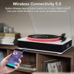 LP&No.1 Record Player with Built-in Stereo Speakers, LED Control, 3-Speed Belt-Drive Vinyl Turntable with USB Playback & Recording, Wireless BT Input & Output, Auto Stop, Pitch Control | White Pearl