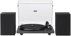 Crosley C62C Turntable HiFi System Record Player with Speakers, Adjustable Tonearm, Moving Magnet Cartridge, Bluetooth Receiver, 40W Per Channel, and Anti-Skate, Black