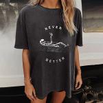 Summer Y2k Tops for Womens, Casual Vintage Short Sleeve T-Shirt, Girls Oversize Loose Round Neck Elastic Tee