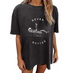 Summer Y2k Tops for Womens, Casual Vintage Short Sleeve T-Shirt, Girls Oversize Loose Round Neck Elastic Tee