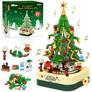 Shemira 594 PCS Christmas Tree Building Block Toy Set, Rotating Christmas Music Box, Toy Building Sets, for Kids Boys Girls Teens, Christmas Toys Decoration for Kids Adult, Green