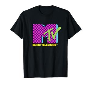 MTV Music Television Retro 80's Neon Pink Checkerboard Logo T-Shirt