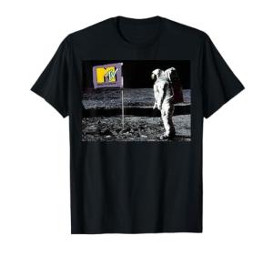 MTV Man On The Moon Logo Flag Graphic Short Sleeve T-Shirt
