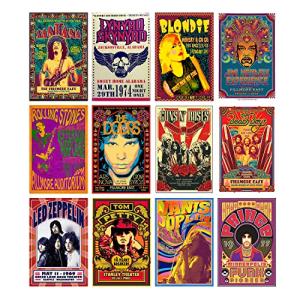 Woonkit Vintage Rock Band Posters for Room Aesthetic, 70s 80s 90s Retro Music Bedroom Decor Wall Art, Concert Poster Wall Collage, Old Music Album Cover Prints (12 SET A, 7.8X11.8 INCH)