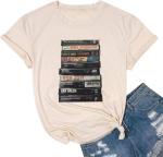Women Vintage Rock Band Shirts Country Music Shirts Graphic Tees Concert Outfit Short Sleeve Tops(M,Beige-2)