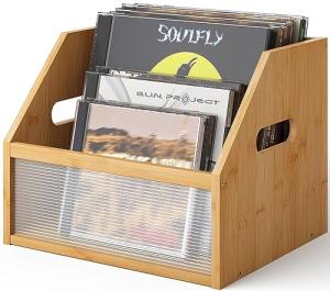 Bamboo Vinyl Record Storage Box and Organizer