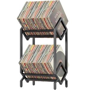 2-Tier Metal Vinyl Record Storage Rack - Black