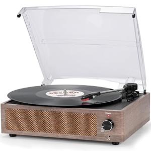 Vintage Turntable with Speakers and Wireless Playback
