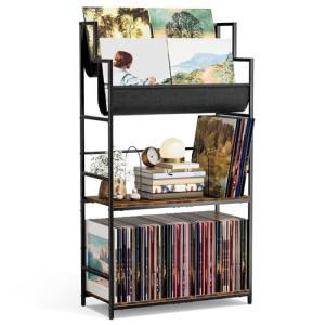 Aquzee 4-Tier Vinyl Record Storage Stand - Rustic Brown