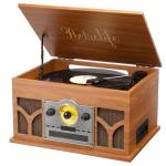 10-in-1 Mahogany Record Player with Wireless Speakers