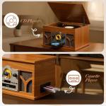 10-in-1 Mahogany Record Player with Wireless Speakers