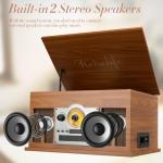 10-in-1 Mahogany Record Player with Wireless Speakers
