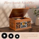 10-in-1 Mahogany Record Player with Wireless Speakers